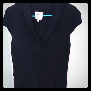 Black Short Sleeve Knee Length Sweater Dress